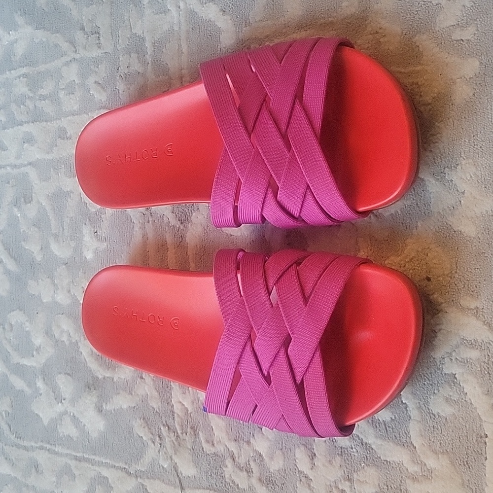 Rothy's The Cherry Red and Pink Woven Slide Sandal 8.5